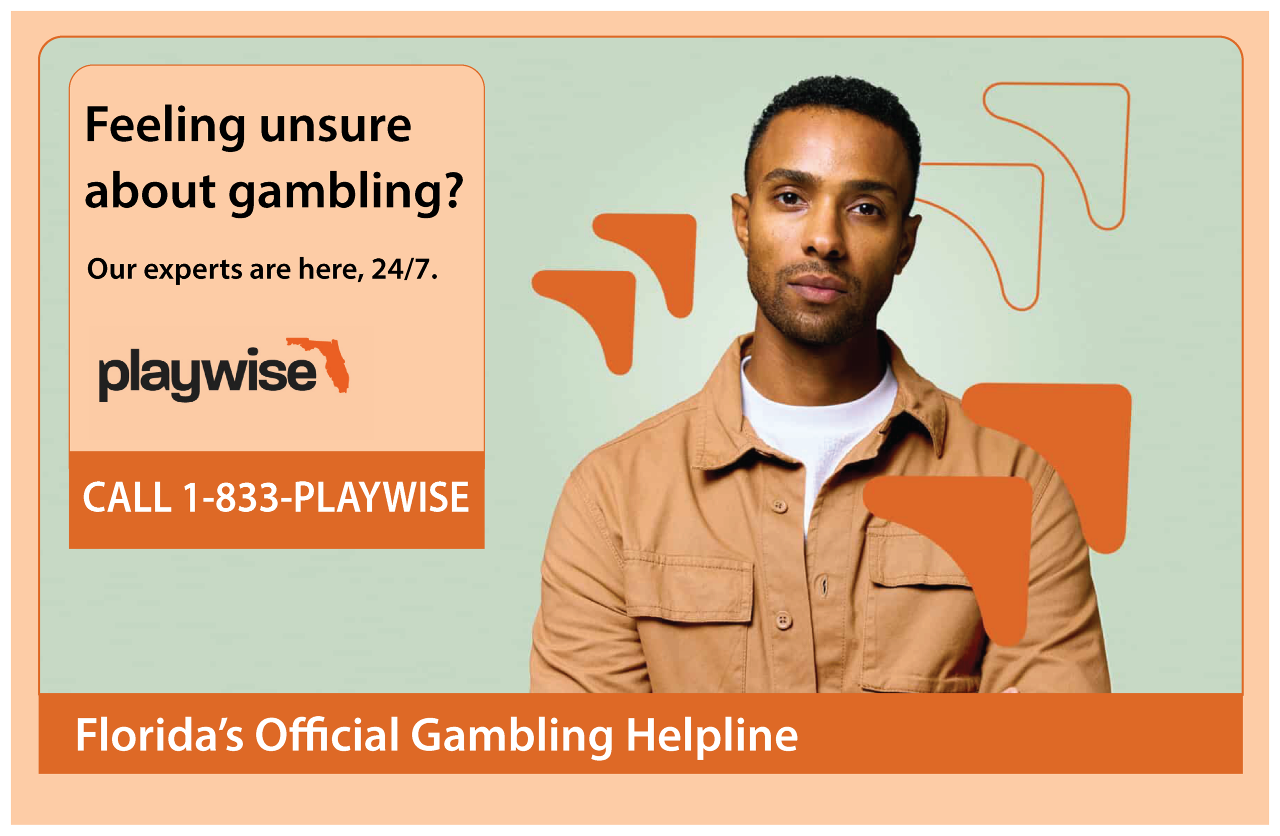 Feeling unsure about gambling? Our experts are here twenty four seven. Call one eight three three play wise. Florida's official gambling helpline.